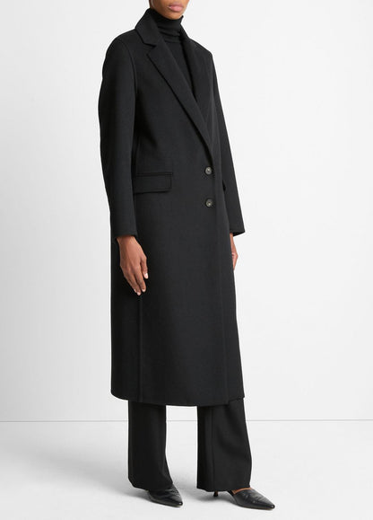 VINCE Women Wool-Blend Single-Breasted Coat in Coats BLACK