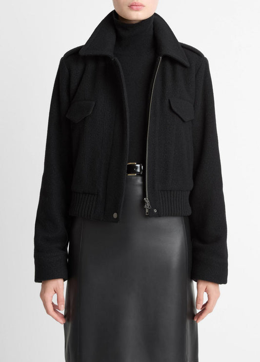 VINCE Women Italian Wool-Blend Cropped Jacket in Jackets BLACK