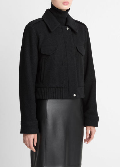VINCE Women Italian Wool-Blend Cropped Jacket in Jackets BLACK
