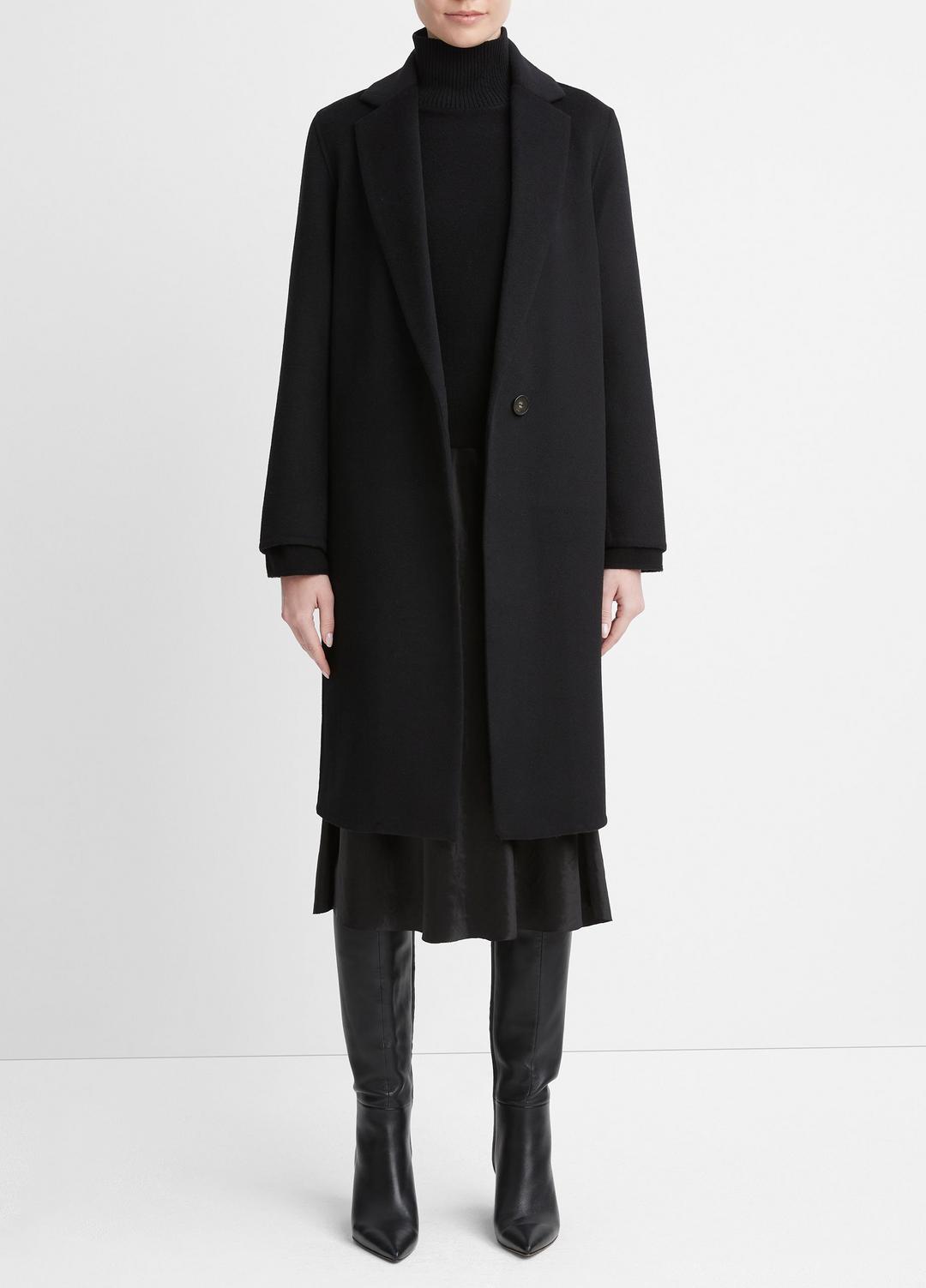 VINCE Women Classic Wool-Blend Straight Coat in Coats BLACK