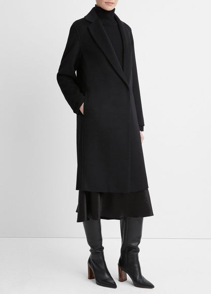 VINCE Women Classic Wool-Blend Straight Coat in Coats BLACK