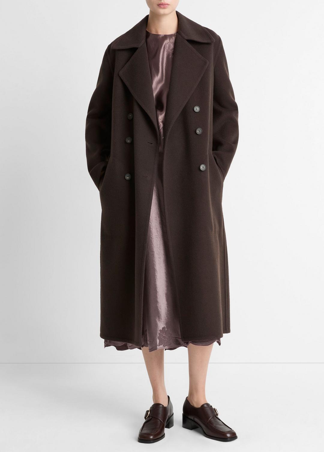 VINCE Women Wool-Blend Double-Breasted Long Coat in Coats DEEP ESPRESSO