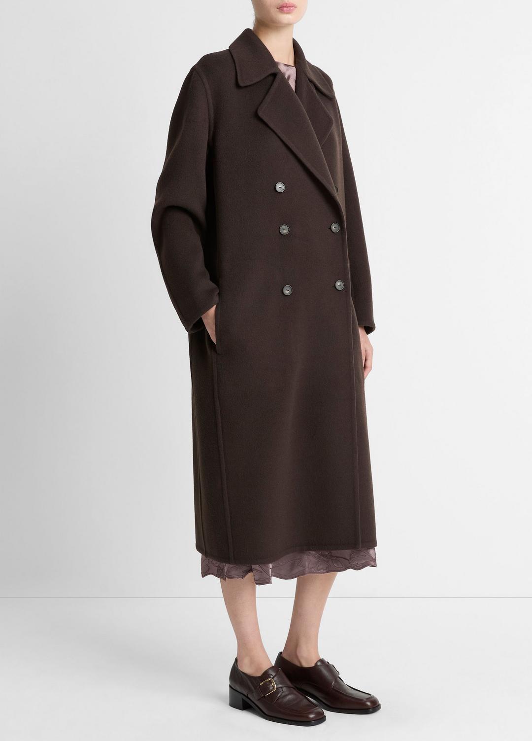 VINCE Women Wool-Blend Double-Breasted Long Coat in Coats DEEP ESPRESSO