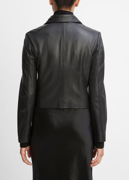 VINCE Women Leather Cross-Front Moto Jacket in Leather Jackets BLACK