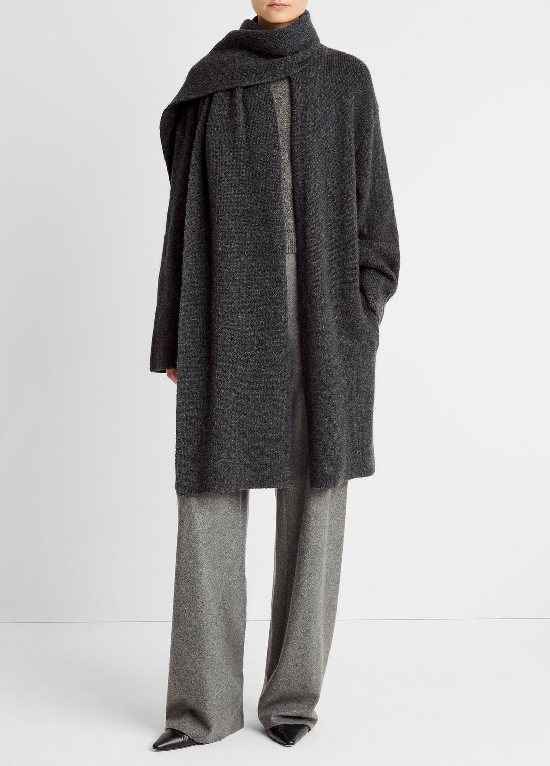 VINCE Women Draped-Scarf Wool-Blend Car Coat in Coats DARK HEATHER GREY