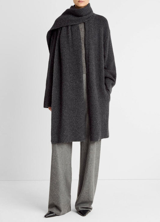 VINCE Women Draped-Scarf Wool-Blend Car Coat in Coats DARK HEATHER GREY