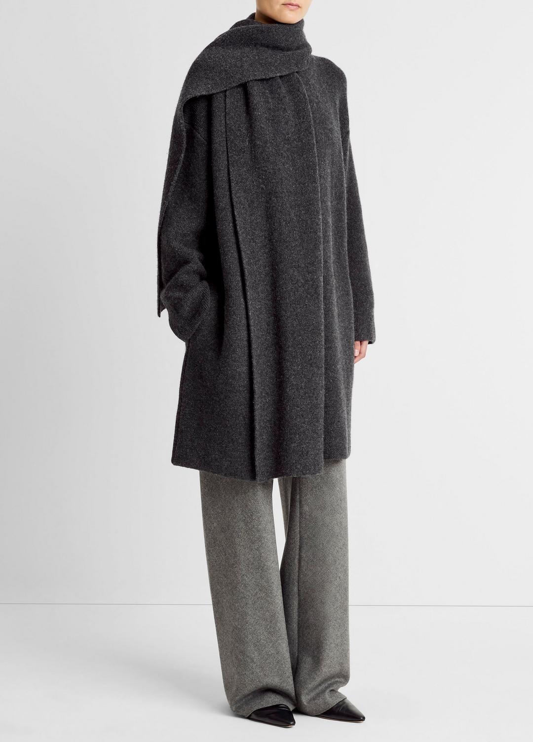 VINCE Women Draped-Scarf Wool-Blend Car Coat in Coats DARK HEATHER GREY