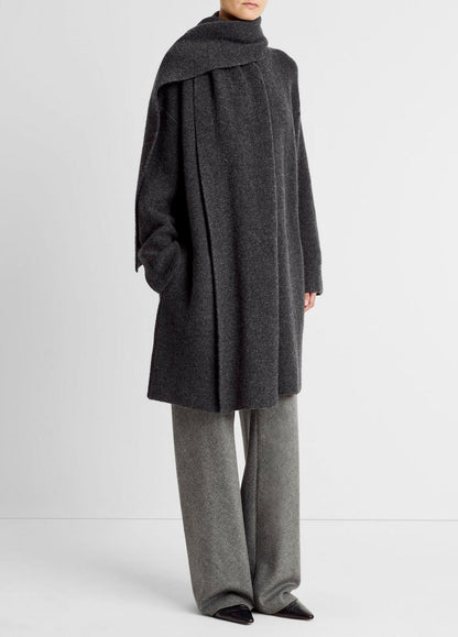 VINCE Women Draped-Scarf Wool-Blend Car Coat in Coats DARK HEATHER GREY