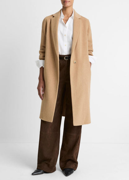 VINCE Women Classic Wool-Blend Straight Coat in Coats CAMELLO