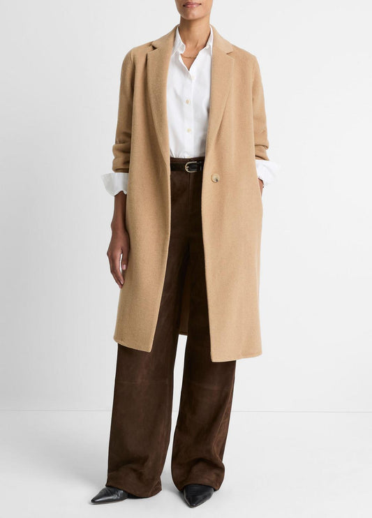 VINCE Women Classic Wool-Blend Straight Coat in Coats CAMELLO