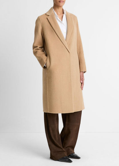 VINCE Women Classic Wool-Blend Straight Coat in Coats CAMELLO