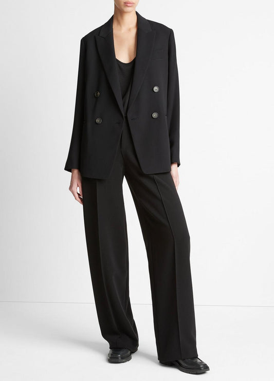 VINCE Women Crepe Double-Breasted Blazer in Blazers BLACK