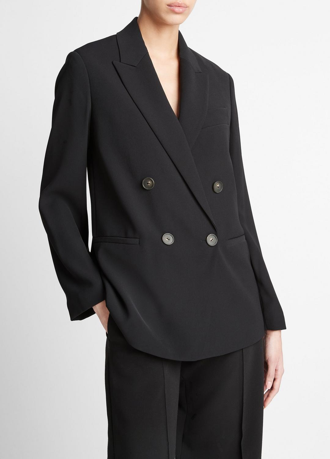 VINCE Women Crepe Double-Breasted Blazer in Blazers BLACK