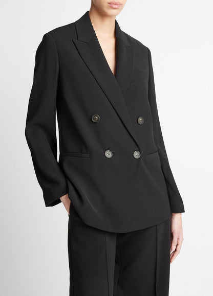 VINCE Women Crepe Double-Breasted Blazer in Blazers BLACK