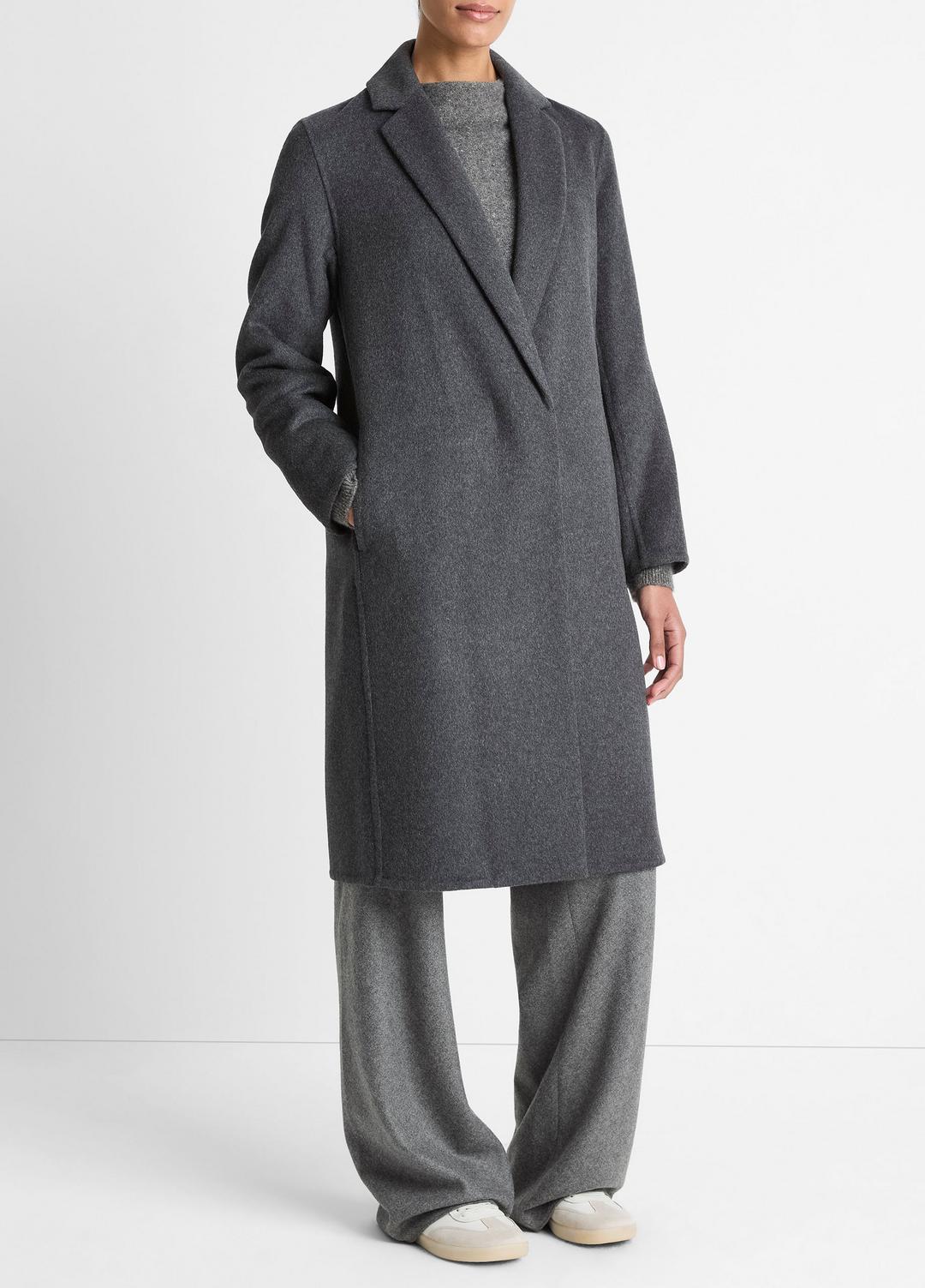 VINCE Women Classic Wool-Blend Straight Coat in Coats CHARCOAL