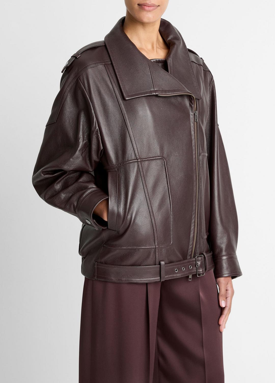 VINCE Women Leather Oversized Biker Jacket in Jackets DARK FIG