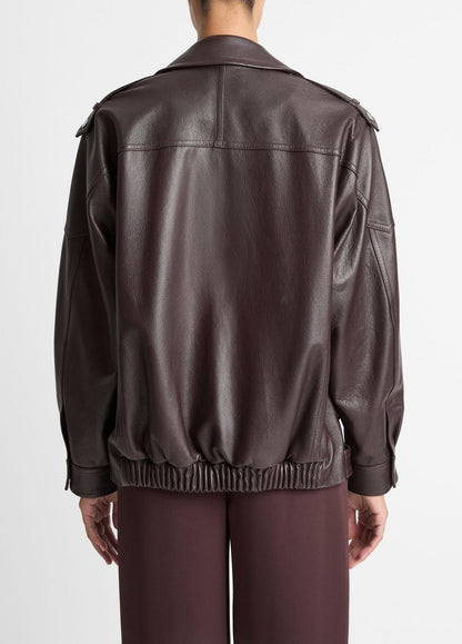 VINCE Women Leather Oversized Biker Jacket in Jackets DARK FIG