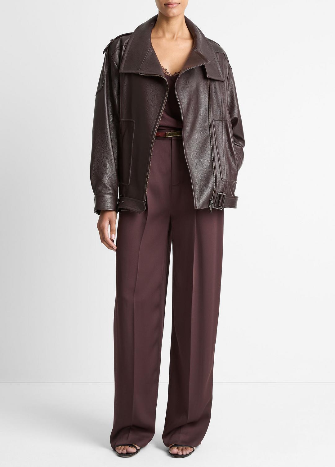 VINCE Women Leather Oversized Biker Jacket in Jackets DARK FIG
