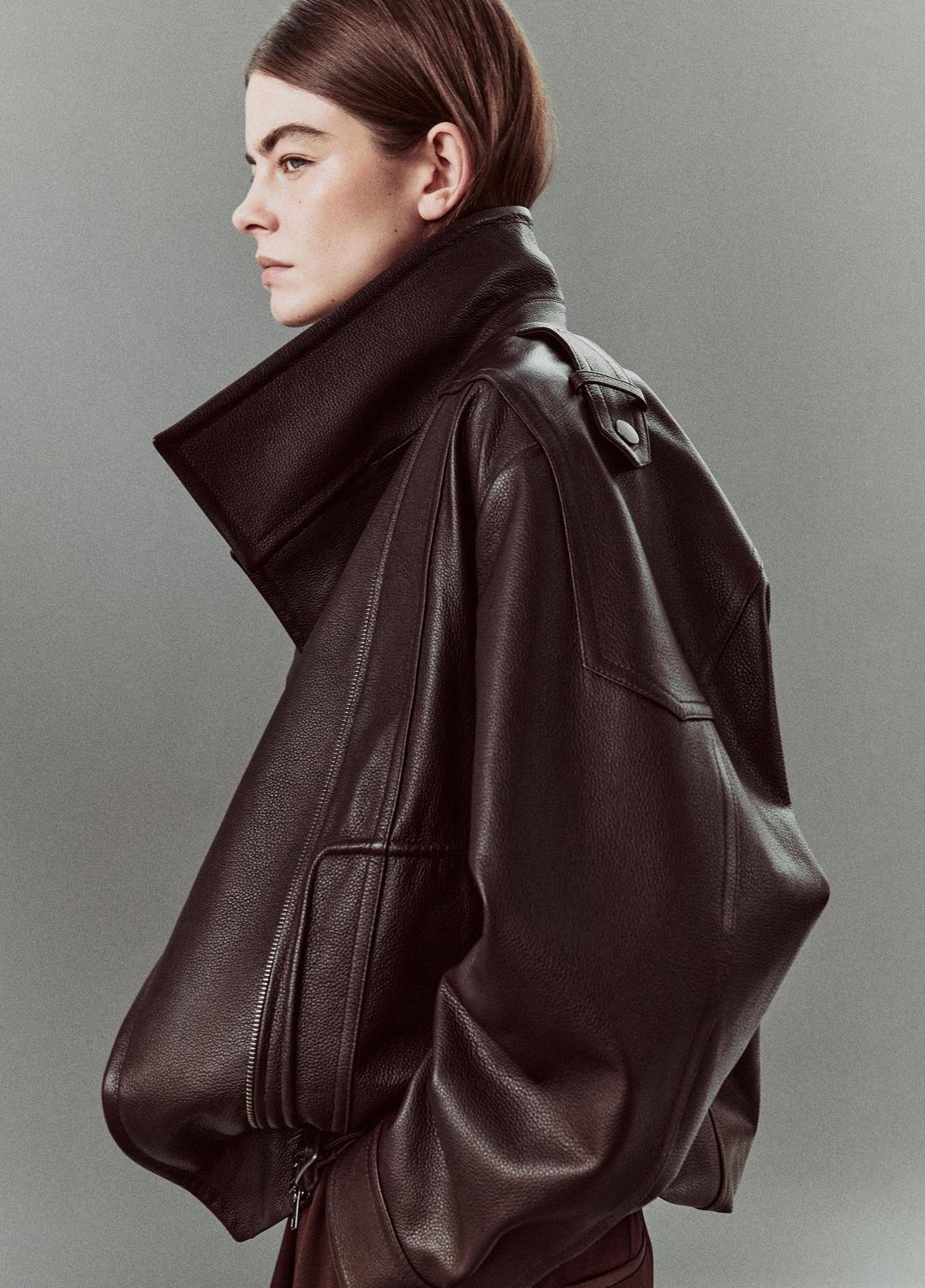 VINCE Women Leather Oversized Biker Jacket in Jackets DARK FIG