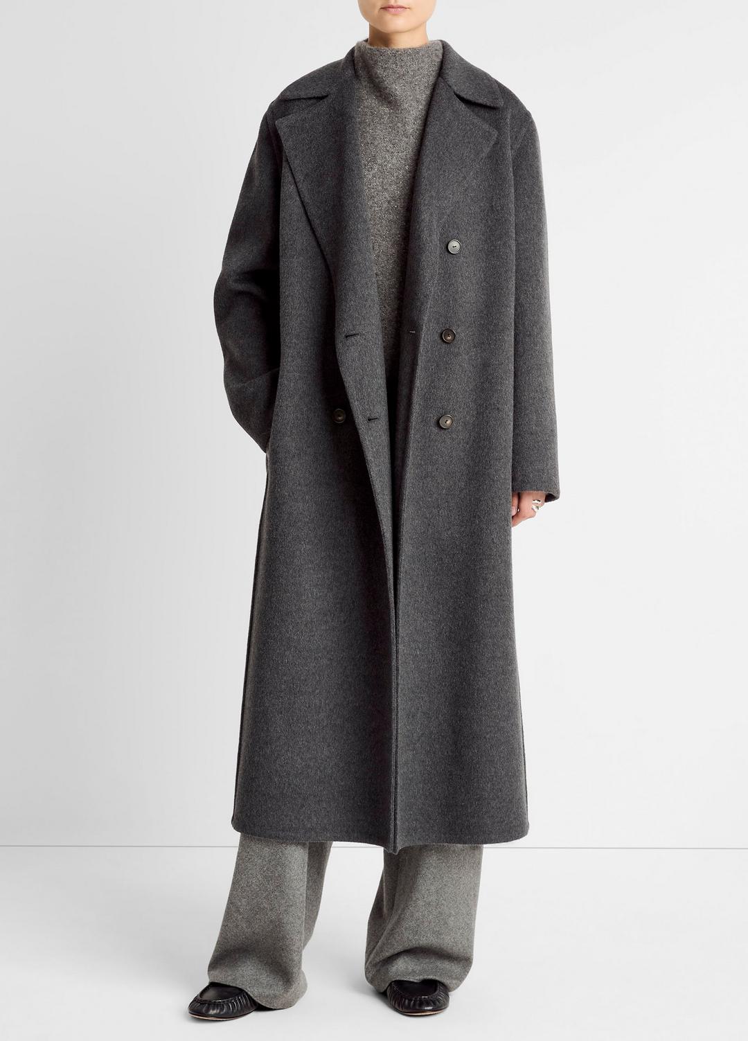 VINCE Women Wool-Blend Double-Breasted Long Coat in Coats CHARCOAL