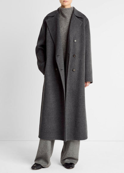 VINCE Women Wool-Blend Double-Breasted Long Coat in Coats CHARCOAL