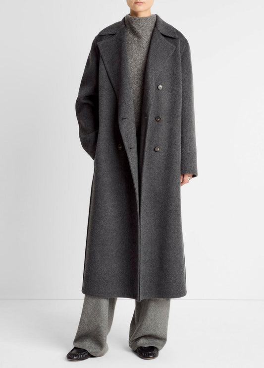 VINCE Women Wool-Blend Double-Breasted Long Coat in Coats CHARCOAL