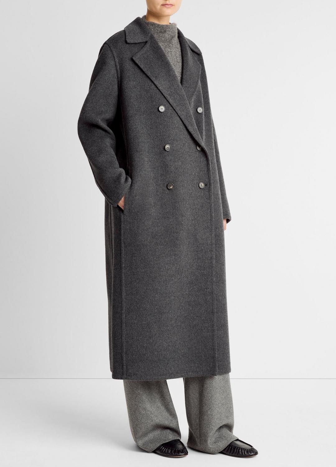 VINCE Women Wool-Blend Double-Breasted Long Coat in Coats CHARCOAL