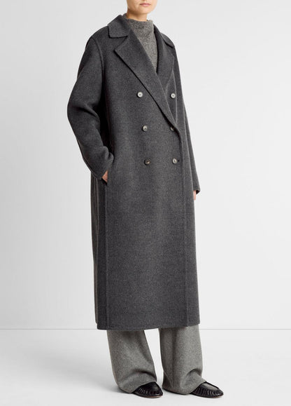 VINCE Women Wool-Blend Double-Breasted Long Coat in Coats CHARCOAL