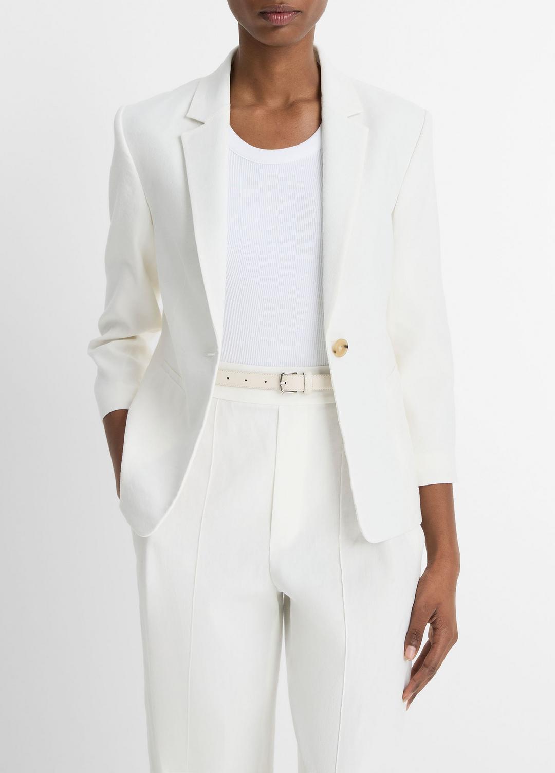 VINCE Women Linen-Blend Shrunken Blazer in Blazers OFF WHITE