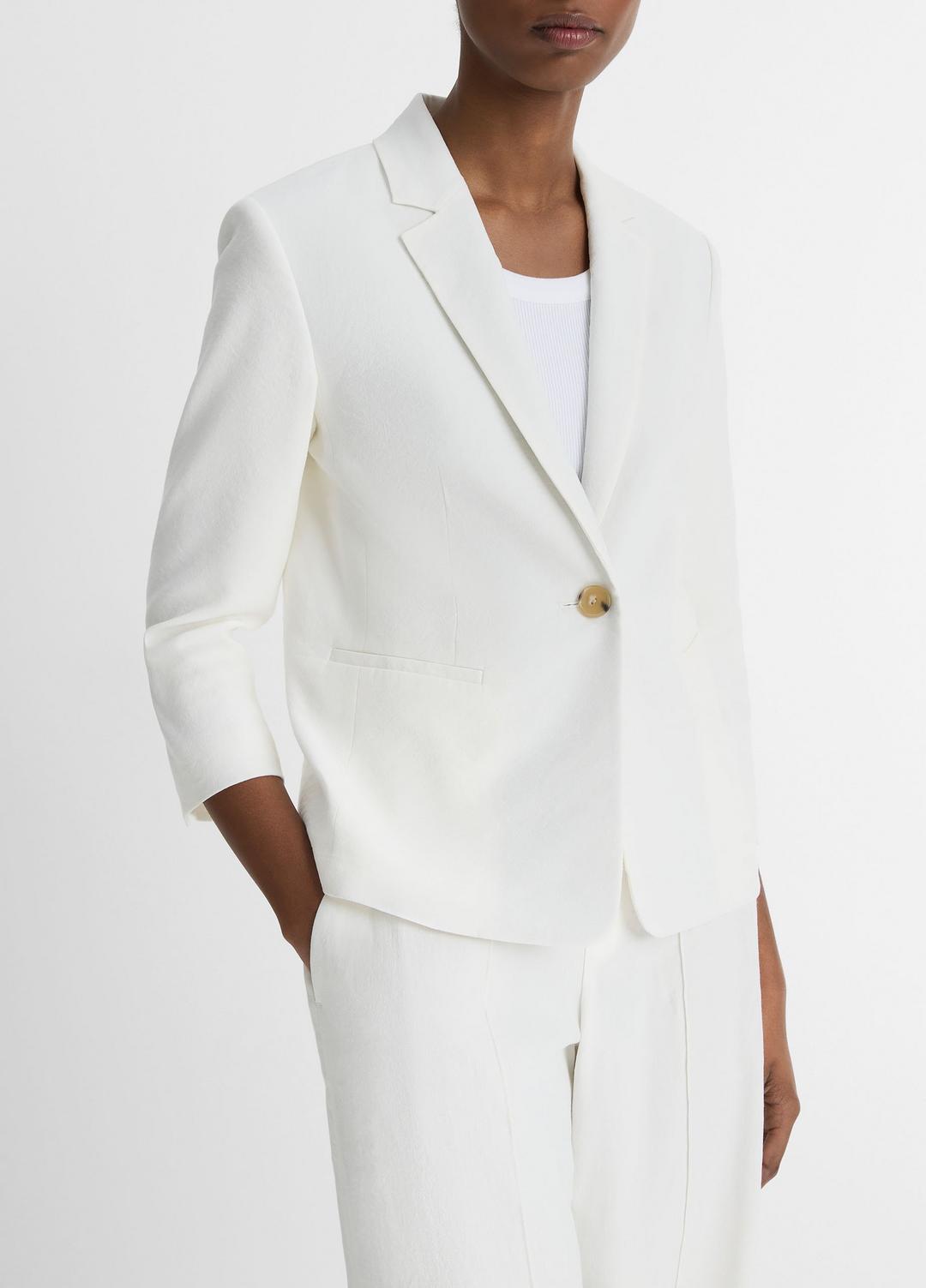 VINCE Women Linen-Blend Shrunken Blazer in Blazers OFF WHITE