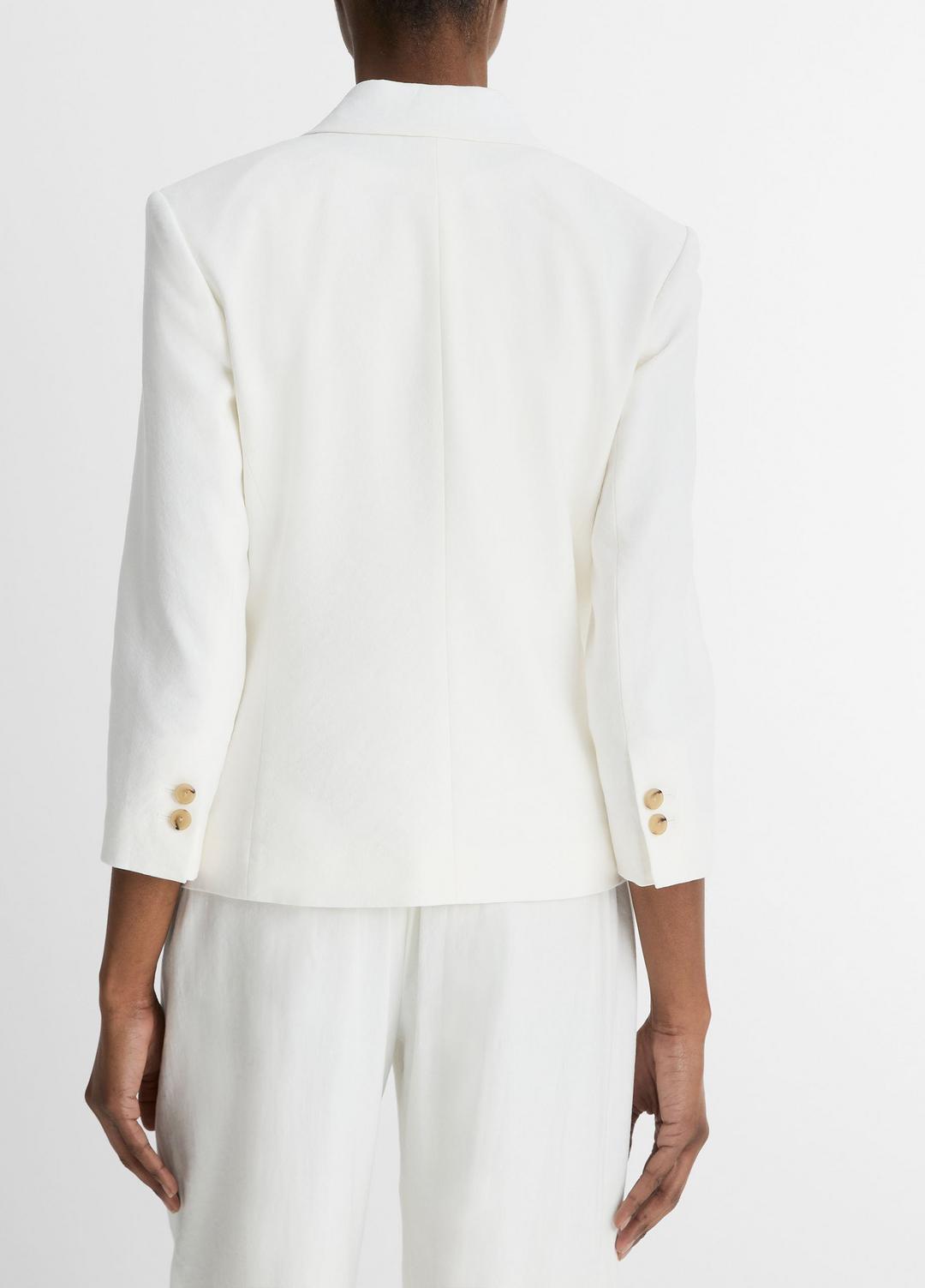 VINCE Women Linen-Blend Shrunken Blazer in Blazers OFF WHITE