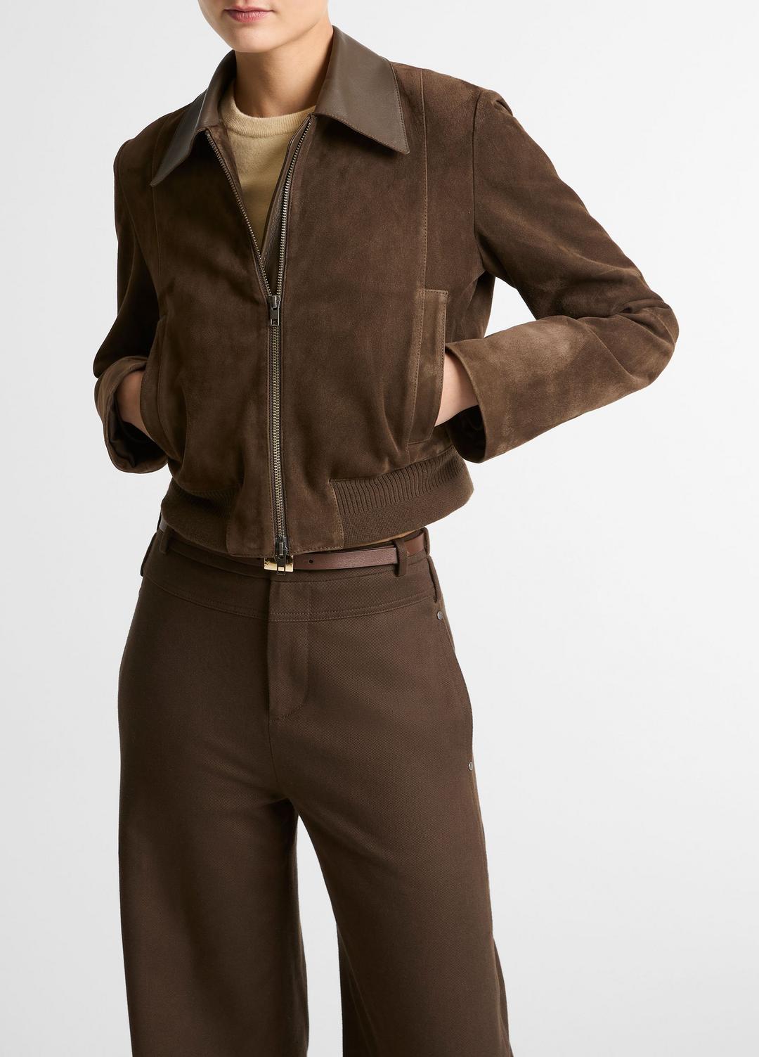 VINCE Women Suede Shrunken Bomber Jacket  in Jackets WILLOW