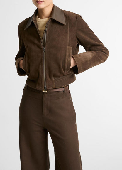 VINCE Women Suede Shrunken Bomber Jacket  in Jackets WILLOW