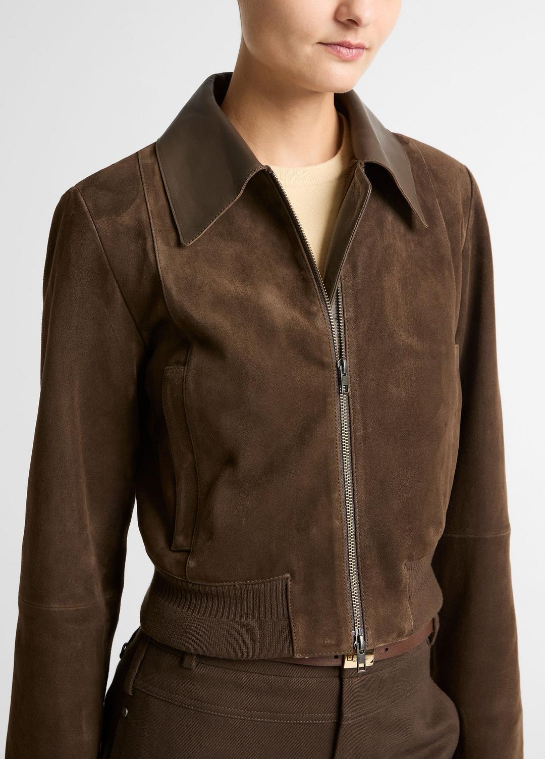 VINCE Women Suede Shrunken Bomber Jacket  in Jackets WILLOW