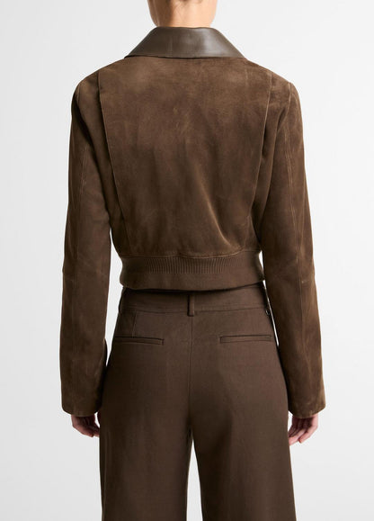 VINCE Women Suede Shrunken Bomber Jacket  in Jackets WILLOW