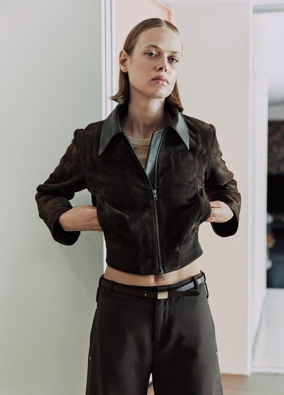 VINCE Women Suede Shrunken Bomber Jacket  in Jackets WILLOW