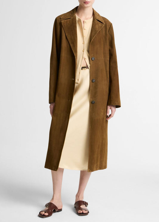 VINCE Women Suede Long Coat in Coats WOOD MOSS