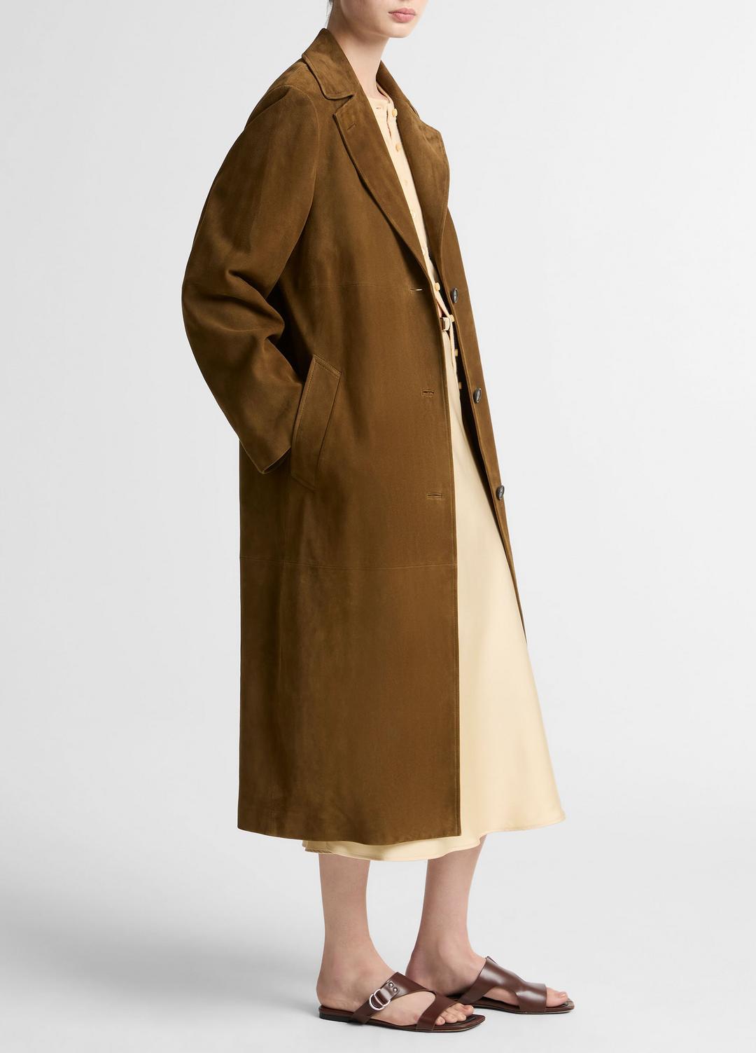 VINCE Women Suede Long Coat in Coats WOOD MOSS