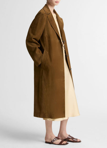 VINCE Women Suede Long Coat in Coats WOOD MOSS