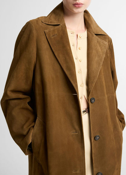 VINCE Women Suede Long Coat in Coats WOOD MOSS