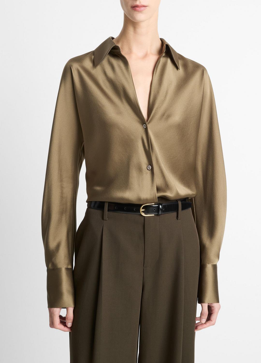 VINCE Women Silk Bias Long-Sleeve Blouse in Long Sleeve CYPRESS
