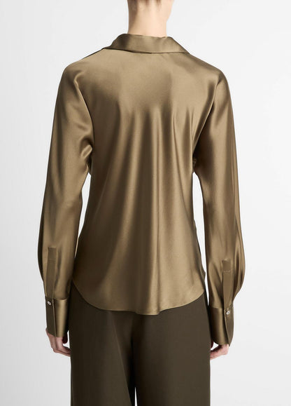 VINCE Women Silk Bias Long-Sleeve Blouse in Long Sleeve CYPRESS