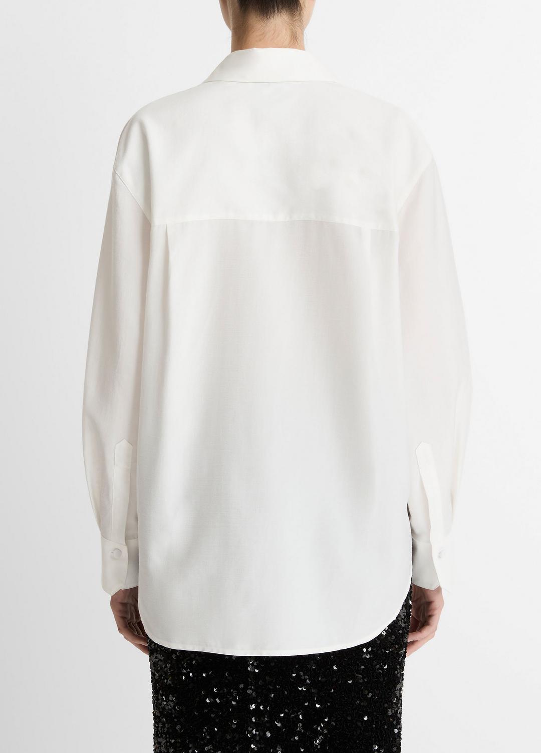 VINCE Women Refined Twill Covered-Button Shirt in Long Sleeve LIGHT CREAM