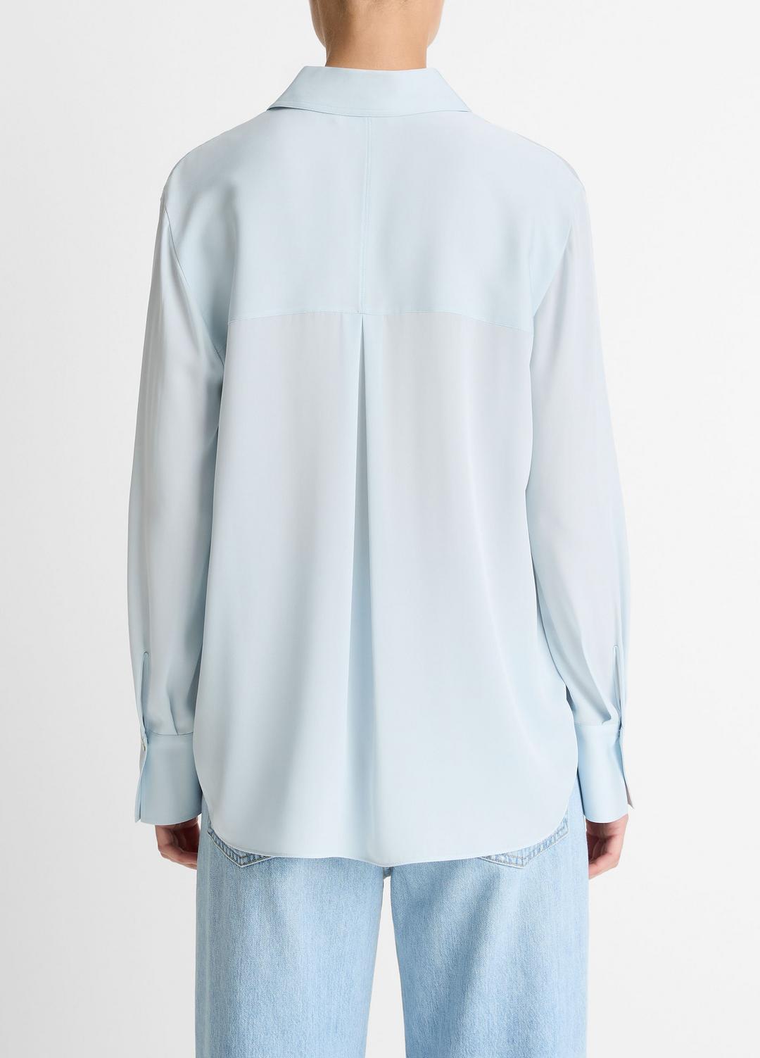 VINCE Women Stretch-Silk Button-Front Blouse in Long Sleeve GLACIER