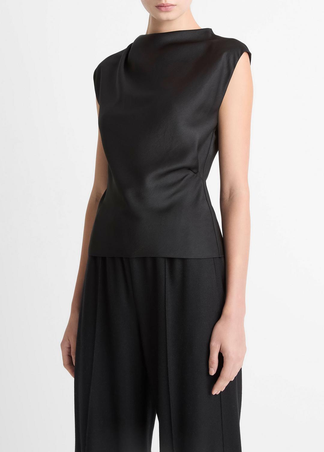 VINCE Women Satin Draped Cowl-Neck Top in Tank Tops BLACK