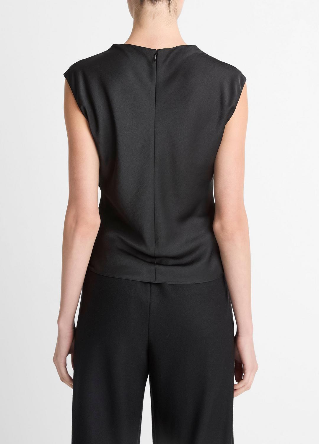 VINCE Women Satin Draped Cowl-Neck Top in Tank Tops BLACK