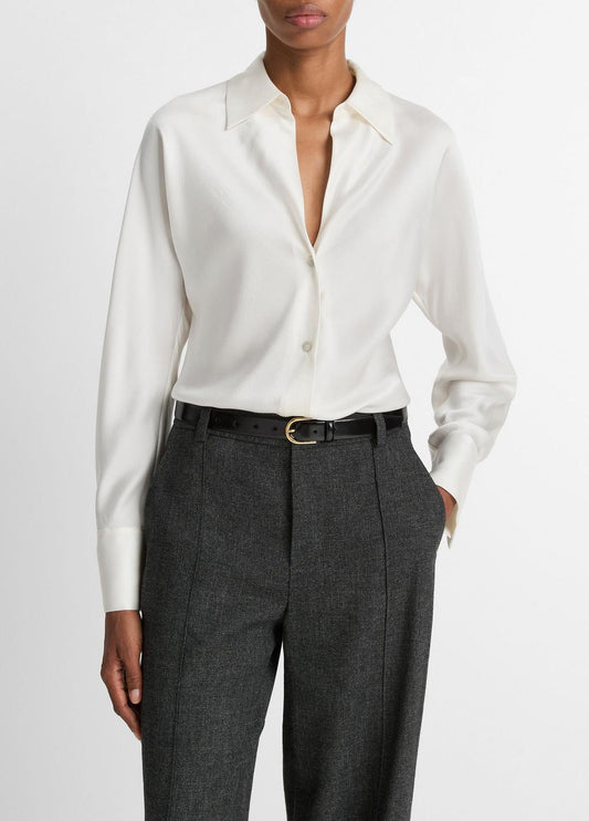 VINCE Women Silk Bias Long-Sleeve Blouse in Long Sleeve OFF WHITE