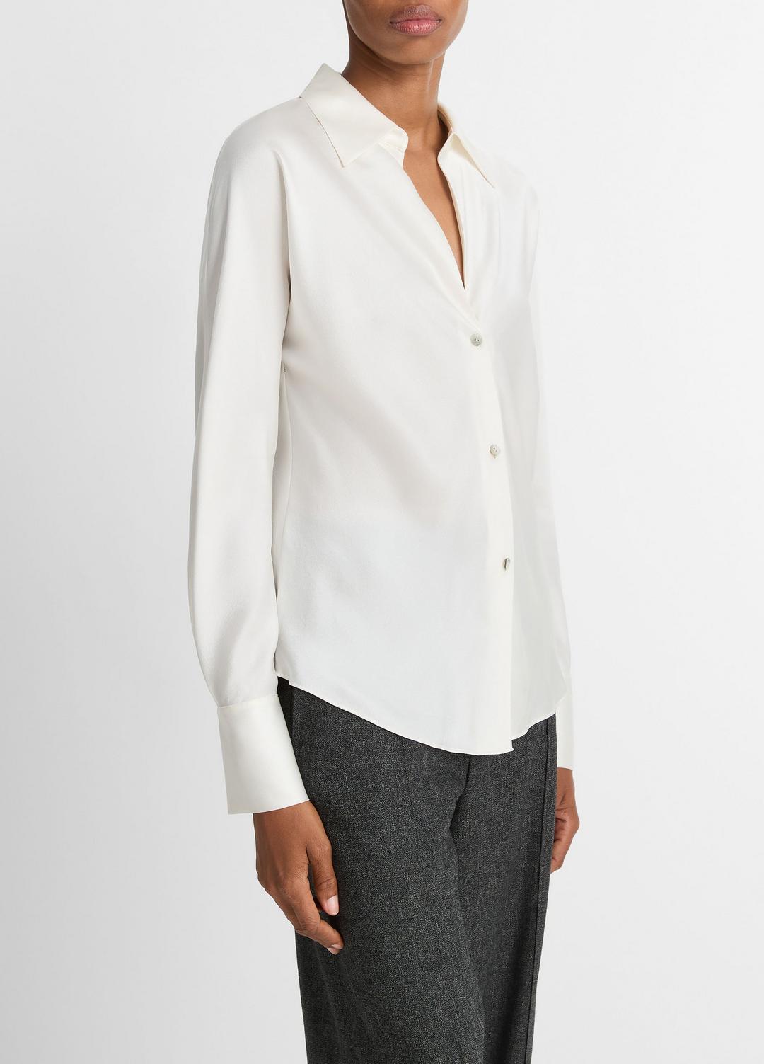 VINCE Women Silk Bias Long-Sleeve Blouse in Long Sleeve OFF WHITE
