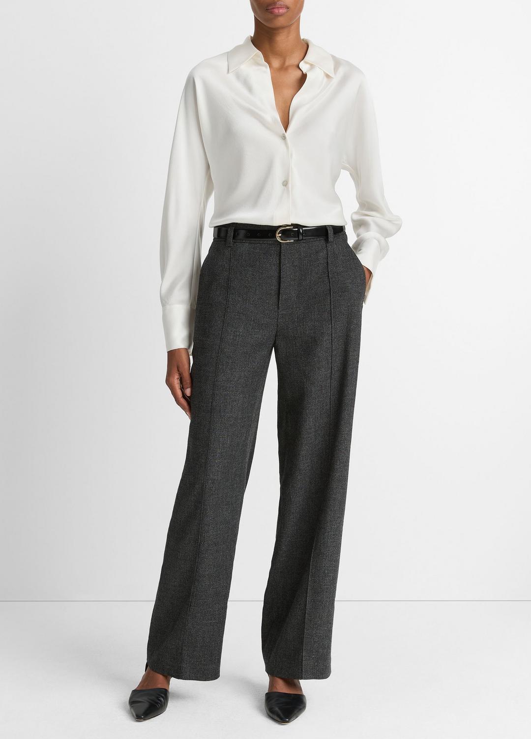 VINCE Women Silk Bias Long-Sleeve Blouse in Long Sleeve OFF WHITE