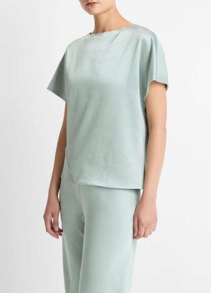 VINCE Women Draped Satin Dolman-Sleeve Blouse in Short Sleeve ALOE STONE